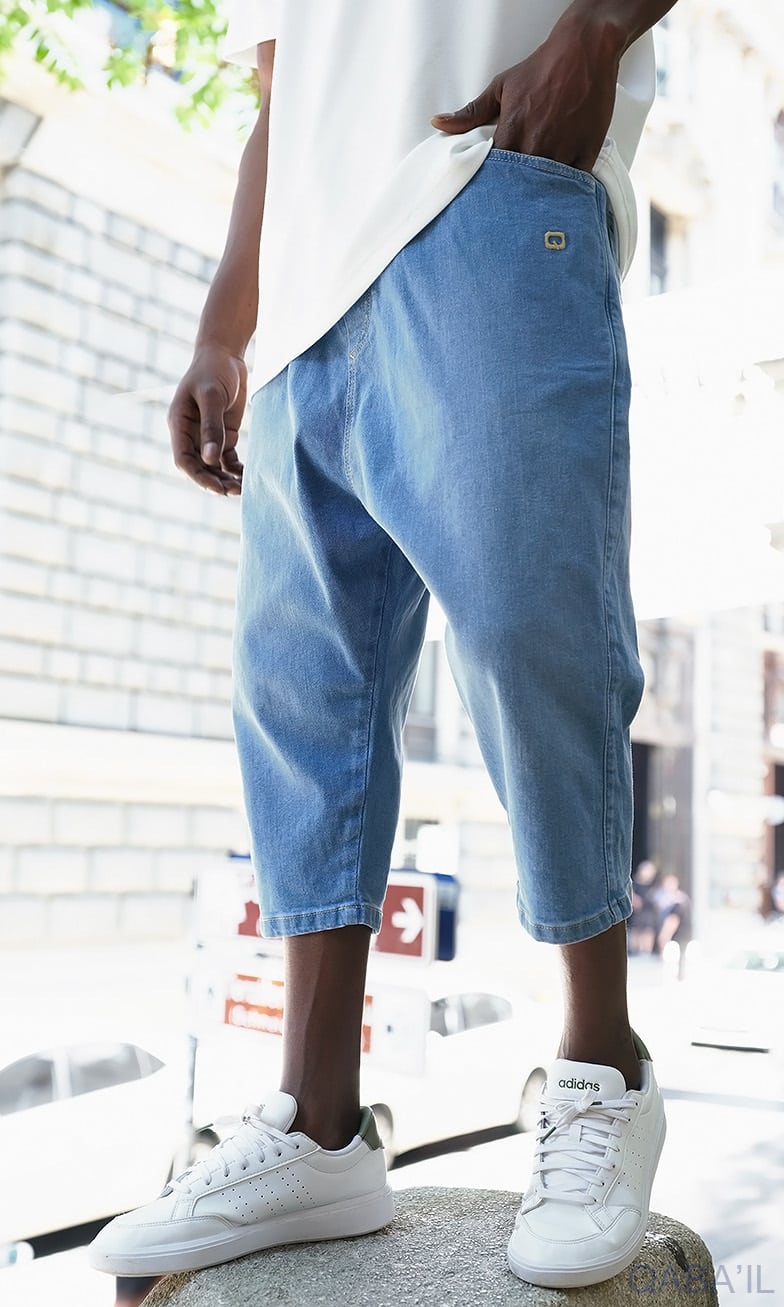 Bermuda jean qabail bleu clair